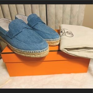 Hermes Demin Canvas Women Trip Espadrilles 38